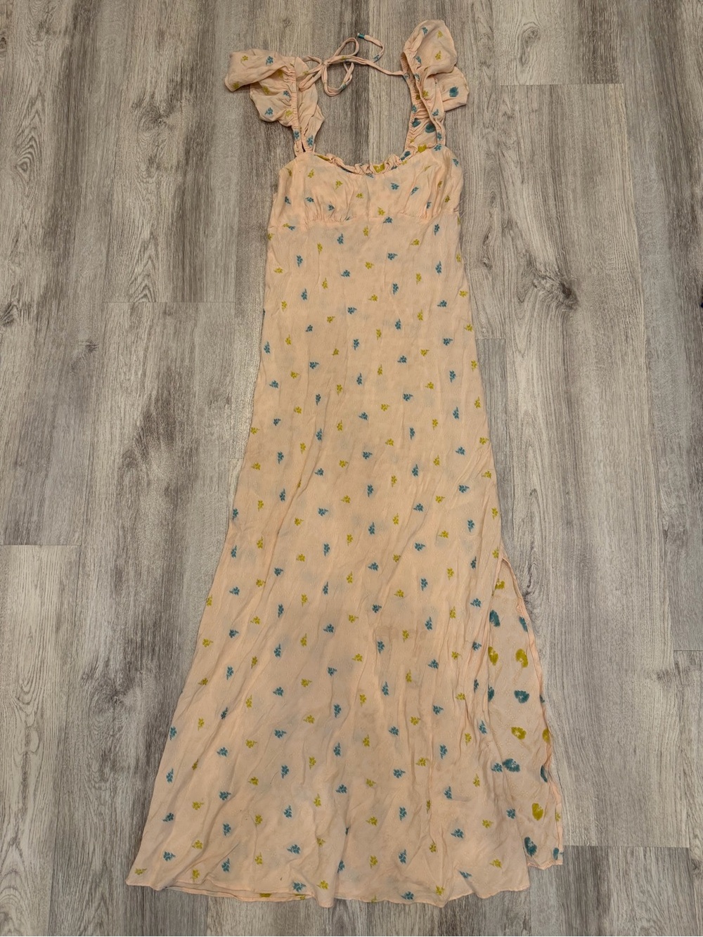 Anthropologie Peach Floral Ruffle Maxi Dress Size Small
